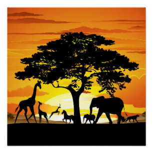 Wilde dieren op de Afrikaanse Savanna Sunset Perfect Poster