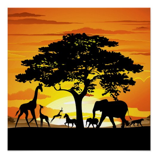 Wilde dieren op de Afrikaanse Savanna Sunset Perfect Poster (Voorkant)