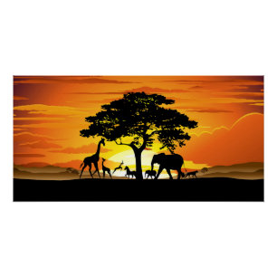 Wilde dieren op de Afrikaanse Savanna Sunset Perfect Poster