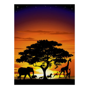 Wilde dieren op de Afrikaanse Savanna Sunset Perfect Poster
