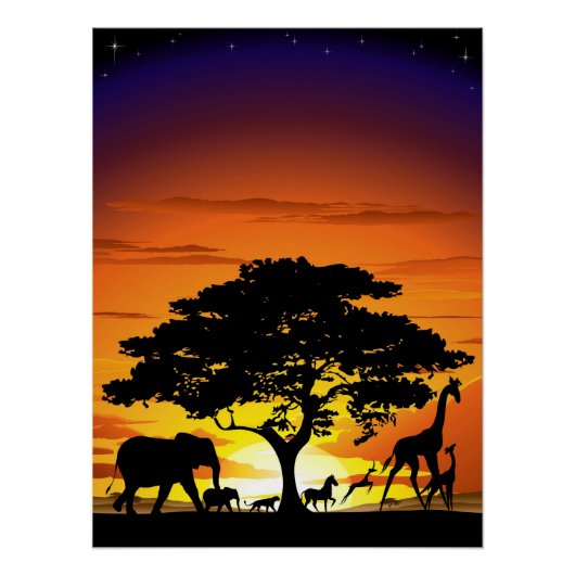 Wilde dieren op de Afrikaanse Savanna Sunset Perfect Poster (Voorkant)