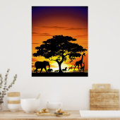 Wilde dieren op de Afrikaanse Savanna Sunset Poster (Keuken)