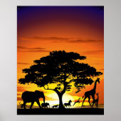 Wilde dieren op de Afrikaanse Savanna Sunset Poster (Voorkant)