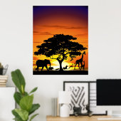 Wilde dieren op de Afrikaanse Savanna Sunset Poster (Thuiskantoor)