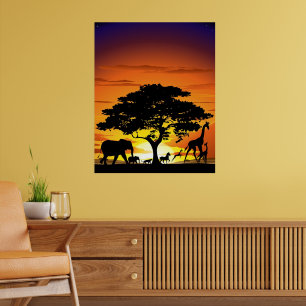 Wilde dieren op de Afrikaanse Savanna Sunset Poster