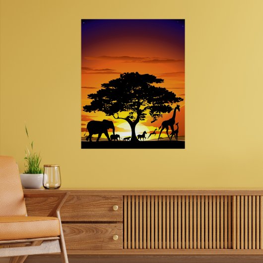 Wilde dieren op de Afrikaanse Savanna Sunset Poster (Woonkamer 2)