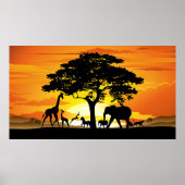Wilde dieren op de Afrikaanse Savanna Sunset Poster (Voorkant)