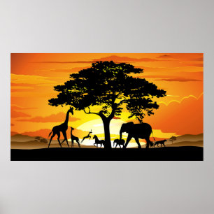 Wilde dieren op de Afrikaanse Savanna Sunset Poster