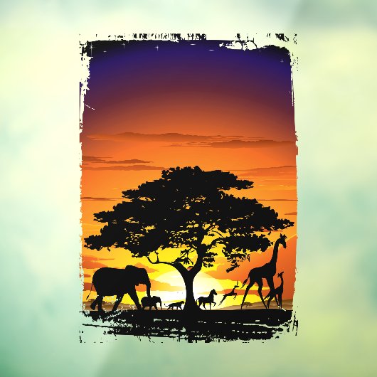 Wilde dieren op de Afrikaanse Savanna Sunset Raamsticker (Vel 3)