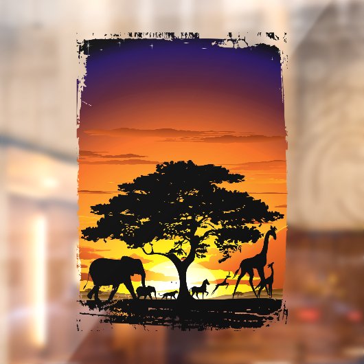 Wilde dieren op de Afrikaanse Savanna Sunset Raamsticker (Vel 2)