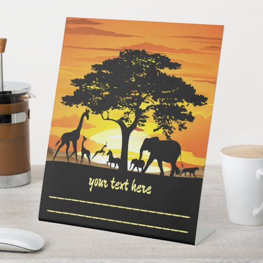 Wilde dieren op de Afrikaanse Savanna Sunset Reclamebord Met Voetstuk (Insitu)