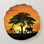 Wilde dieren op de Afrikaanse Savanna Sunset Rond Kussen (Achterkant)