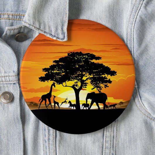 Wilde dieren op de Afrikaanse Savanna Sunset Ronde Button 6,0 Cm (In situ)