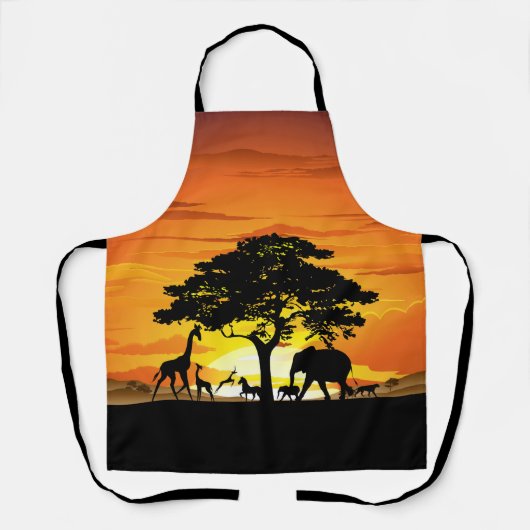 Wilde dieren op de Afrikaanse Savanna Sunset Schort (Voorkant)