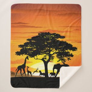 Wilde dieren op de Afrikaanse Savanna Sunset Sherpa Deken