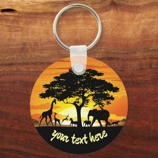 Wilde dieren op de Afrikaanse Savanna Sunset Sleutelhanger (Voorkant)