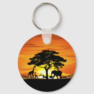 Wilde dieren op de Afrikaanse Savanna Sunset Sleutelhanger