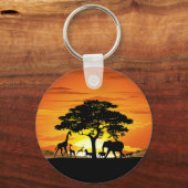 Wilde dieren op de Afrikaanse Savanna Sunset Sleutelhanger (Voorkant)