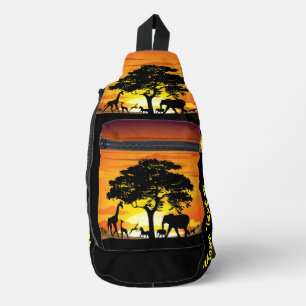 Wilde dieren op de Afrikaanse Savanna Sunset Sling Bag