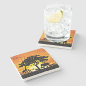 Wilde dieren op de Afrikaanse Savanna Sunset Stenen Onderzetter (Zijkant)