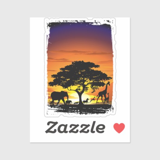 Wilde dieren op de Afrikaanse Savanna Sunset Sticker (Vel)