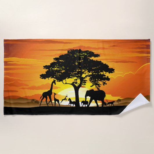 Wilde dieren op de Afrikaanse Savanna Sunset Strandlaken (Voorkant)