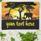 Wilde dieren op de Afrikaanse Savanna Sunset Theedoek (Gevouwen)