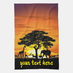 Wilde dieren op de Afrikaanse Savanna Sunset Theedoek