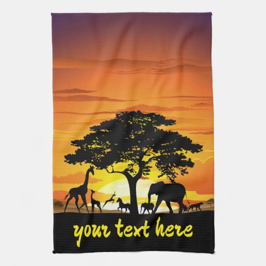 Wilde dieren op de Afrikaanse Savanna Sunset Theedoek (Verticaal)