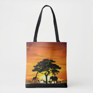 Wilde dieren op de Afrikaanse Savanna Sunset Tote Bag