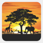 Wilde dieren op de Afrikaanse Savanna Sunset Vierkante Sticker (Voorkant)