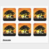 Wilde dieren op de Afrikaanse Savanna Sunset Vierkante Sticker (Vel)