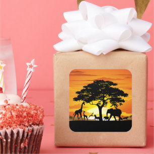 Wilde dieren op de Afrikaanse Savanna Sunset Vierkante Sticker