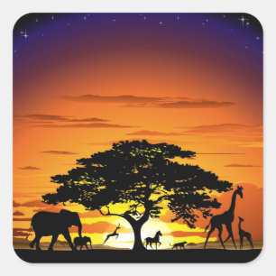 Wilde dieren op de Afrikaanse Savanna Sunset Vierkante Sticker