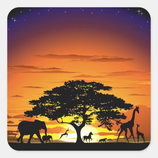 Wilde dieren op de Afrikaanse Savanna Sunset Vierkante Sticker (Voorkant)