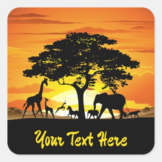 Wilde dieren op de Afrikaanse Savanna Sunset Vierkante Sticker (Voorkant)