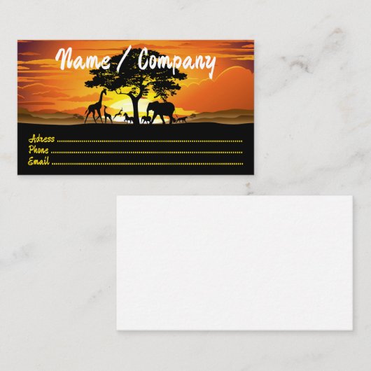 Wilde dieren op de Afrikaanse Savanna Sunset Visitekaartje (Voorkant / Achterkant)