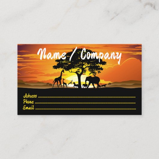 Wilde dieren op de Afrikaanse Savanna Sunset Visitekaartje (Voorkant)