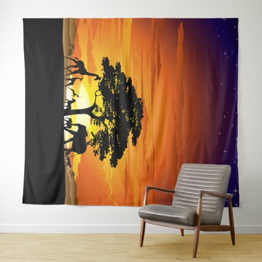 Wilde dieren op de Afrikaanse Savanna Sunset Wandkleed (In Situ (horizontaal))