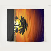 Wilde dieren op de Afrikaanse Savanna Sunset Wandkleed (Voorkant (horizontaal))
