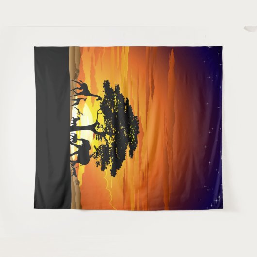 Wilde dieren op de Afrikaanse Savanna Sunset Wandkleed (Voorkant (horizontaal))