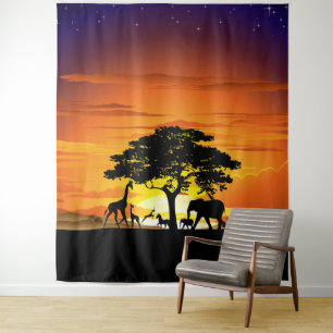 Wilde dieren op de Afrikaanse Savanna Sunset Wandkleed