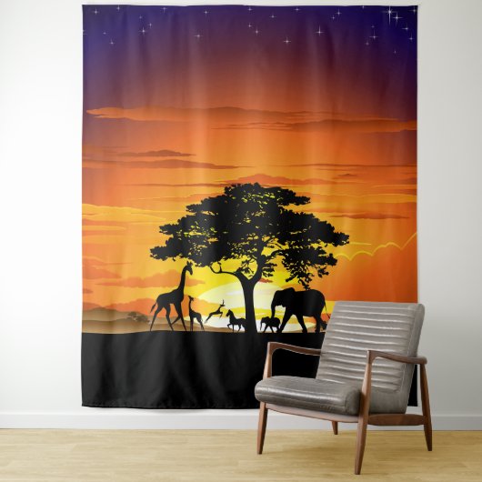 Wilde dieren op de Afrikaanse Savanna Sunset Wandkleed (In situ)