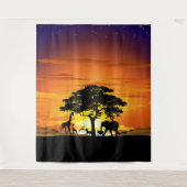 Wilde dieren op de Afrikaanse Savanna Sunset Wandkleed (Voorkant)