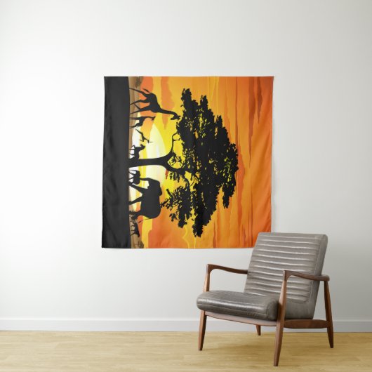 Wilde dieren op de Afrikaanse Savanna Sunset Wandkleed (In Situ (horizontaal))