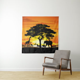 Wilde dieren op de Afrikaanse Savanna Sunset Wandkleed