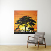 Wilde dieren op de Afrikaanse Savanna Sunset Wandkleed (In situ)