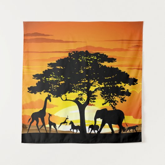 Wilde dieren op de Afrikaanse Savanna Sunset Wandkleed (Voorkant)