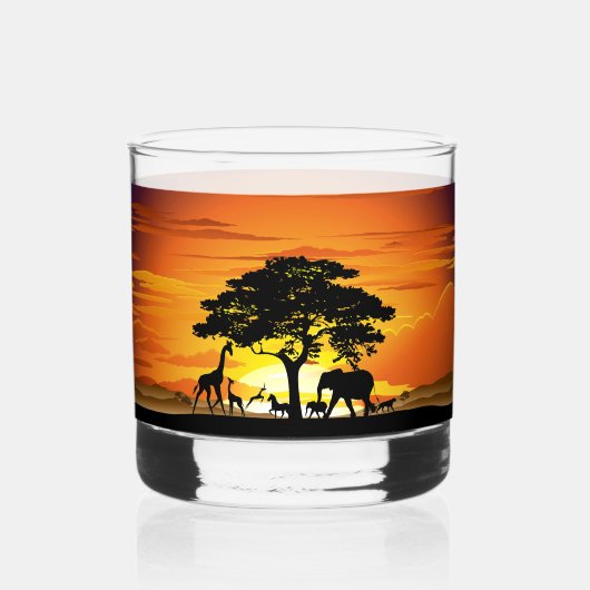 Wilde dieren op de Afrikaanse Savanna Sunset Whisky Glas (Voorkant)