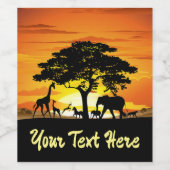 Wilde dieren op de Afrikaanse Savanna Sunset Wijn Etiket (Enkel label)